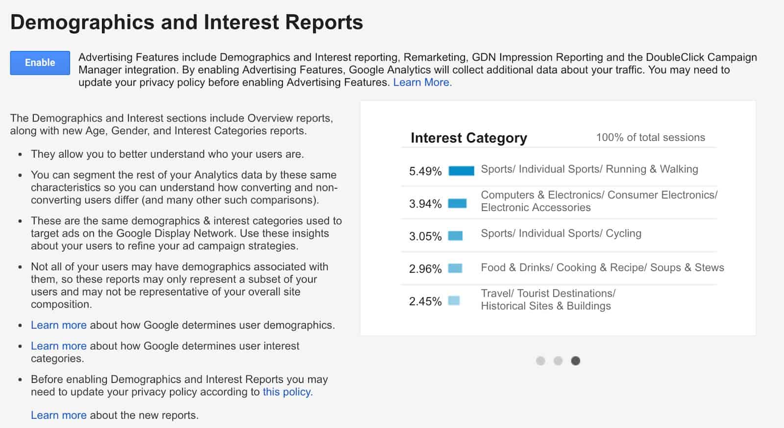 Enable Demographics and Interest Reports in Google Analytics