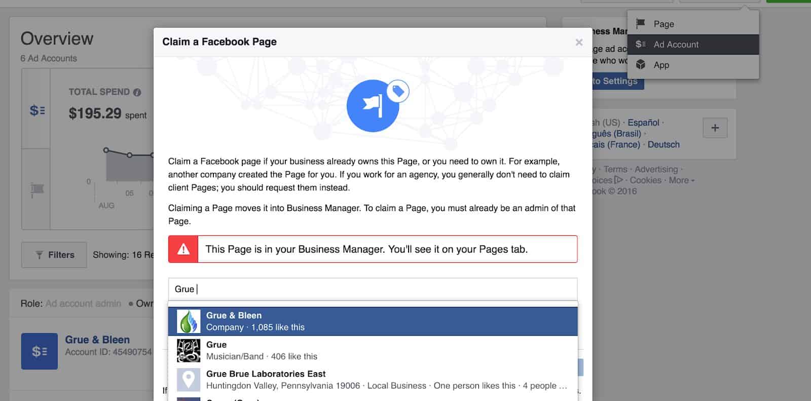 Claim a page in Facebook Business Manager
