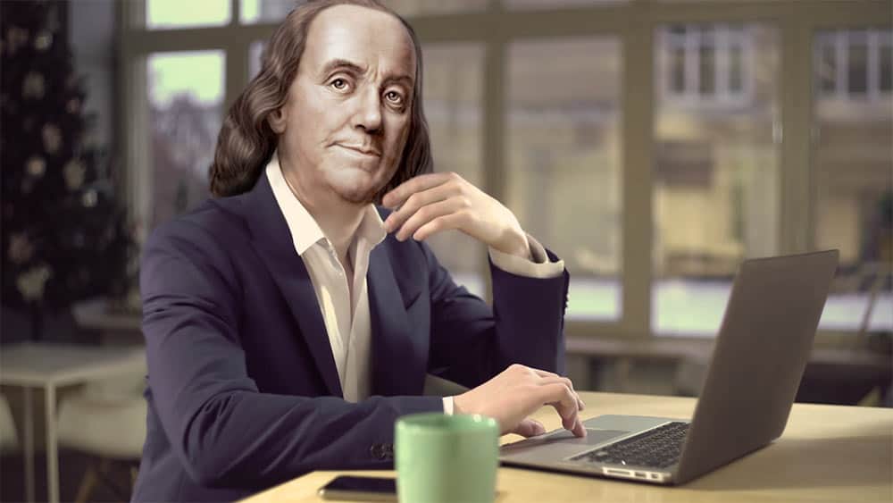 Ben Franklin by a Computer